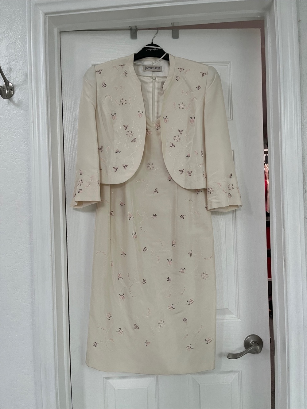 Cream Embroidered Dress & Jacket Set